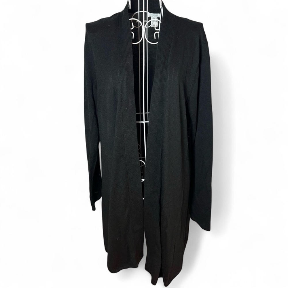 J. Jill Wool Blend Black Knit Open Front Cardigan Sweater Size L Tall Minimalist